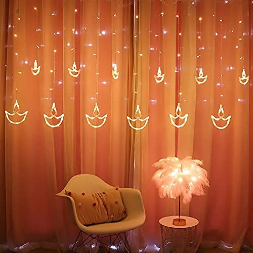 Diwali Curtain String Led Lights With 8 Flashing Modes Decoration Warm White Light